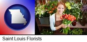 Saint Louis, Missouri - pretty florist holding a bunch of tulips