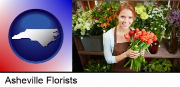 pretty florist holding a bunch of tulips in Asheville, NC