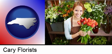 pretty florist holding a bunch of tulips in Cary, NC