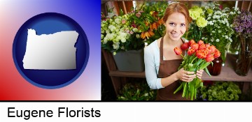 pretty florist holding a bunch of tulips in Eugene, OR