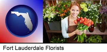 pretty florist holding a bunch of tulips in Fort Lauderdale, FL