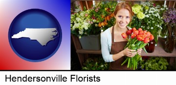 pretty florist holding a bunch of tulips in Hendersonville, NC