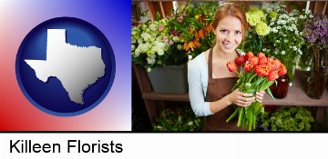 pretty florist holding a bunch of tulips in Killeen, TX
