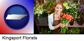 pretty florist holding a bunch of tulips in Kingsport, TN