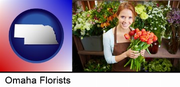 pretty florist holding a bunch of tulips in Omaha, NE