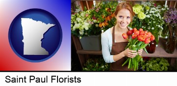 pretty florist holding a bunch of tulips in Saint Paul, MN