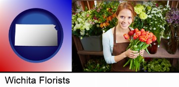 pretty florist holding a bunch of tulips in Wichita, KS